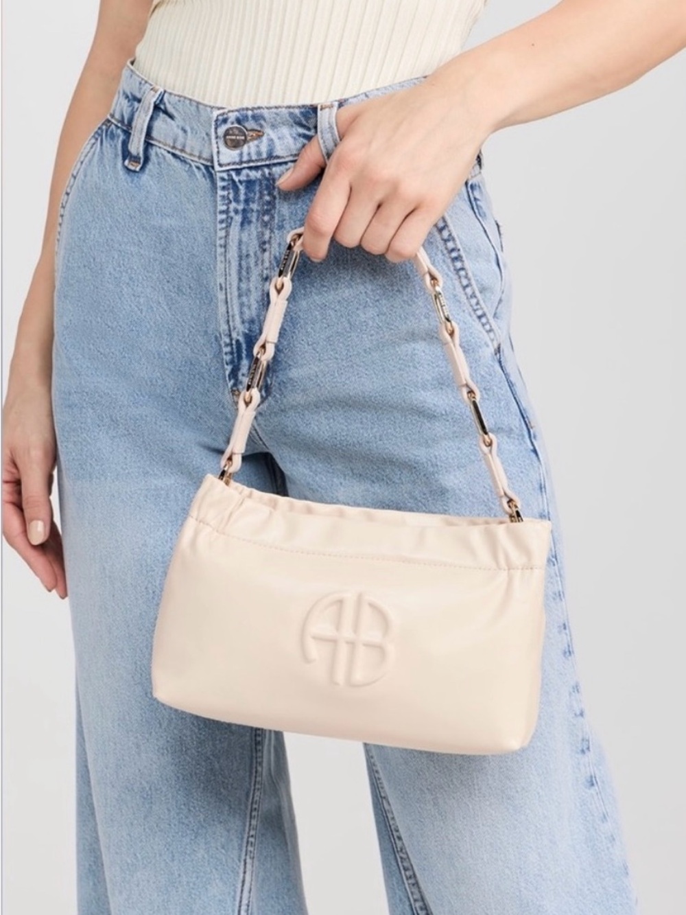 Anine Bing Small Kate Leather Shoulder Bag in Ivory Cream NEW NWT